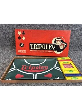 Vintage 1960 Cadaco TRIPOLEY Crown Ed. Game Vinyl Mat Cards Chips